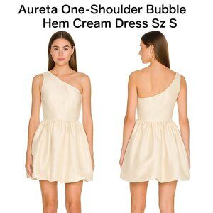 Aureta One-Shoulder Bubble Hem Cream Dress Sz S